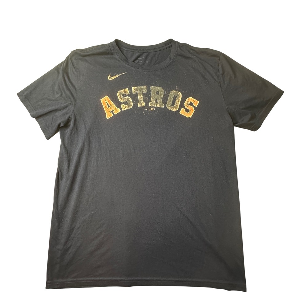 Houston Astros Nike T-Shirt Mens Large Navy‎ Dri-FIT N922-44B Distressed Graphic